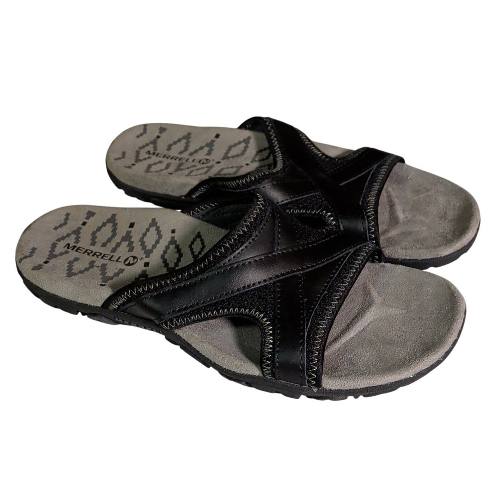 Merrell Slide Sandals Womens Size 8 Black Leather Gorpcore Gorp Outdoor J343118C